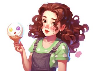 女孩那种气球开心卡通插画免抠