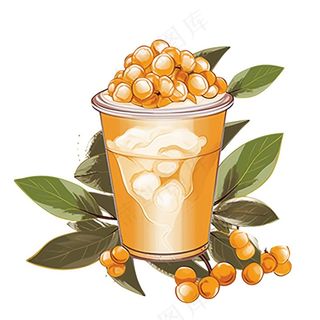 奶茶桂花黄皮口味秋冬插画免抠