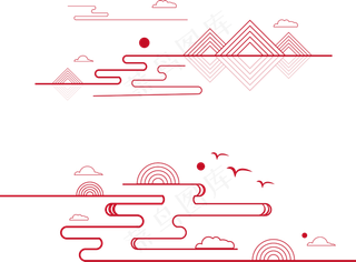 山水波浪祥云中式国风线条19免扣素材