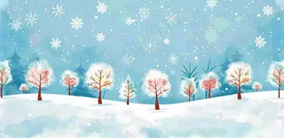 冬天大雪纷飞山上树上白雪覆盖小雪冬至大寒卡通插画背景