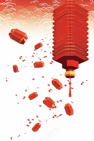 红色灯笼宫灯新春喜庆插画背景