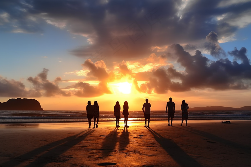 a group of people standing on top of a sandy beach, a picture by Tom Wänerstrand, pixabay, fine art, on the beach during sunset, at beach at sunset, during sunset (4032x2688)