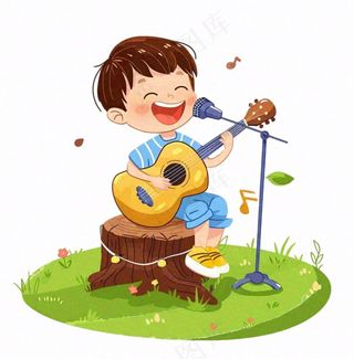 吉他弹唱音乐会歌唱人物卡通插画免抠