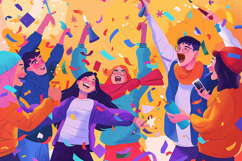 狂欢派对青年聚会庆祝活动热闹青年节卡通插画背景