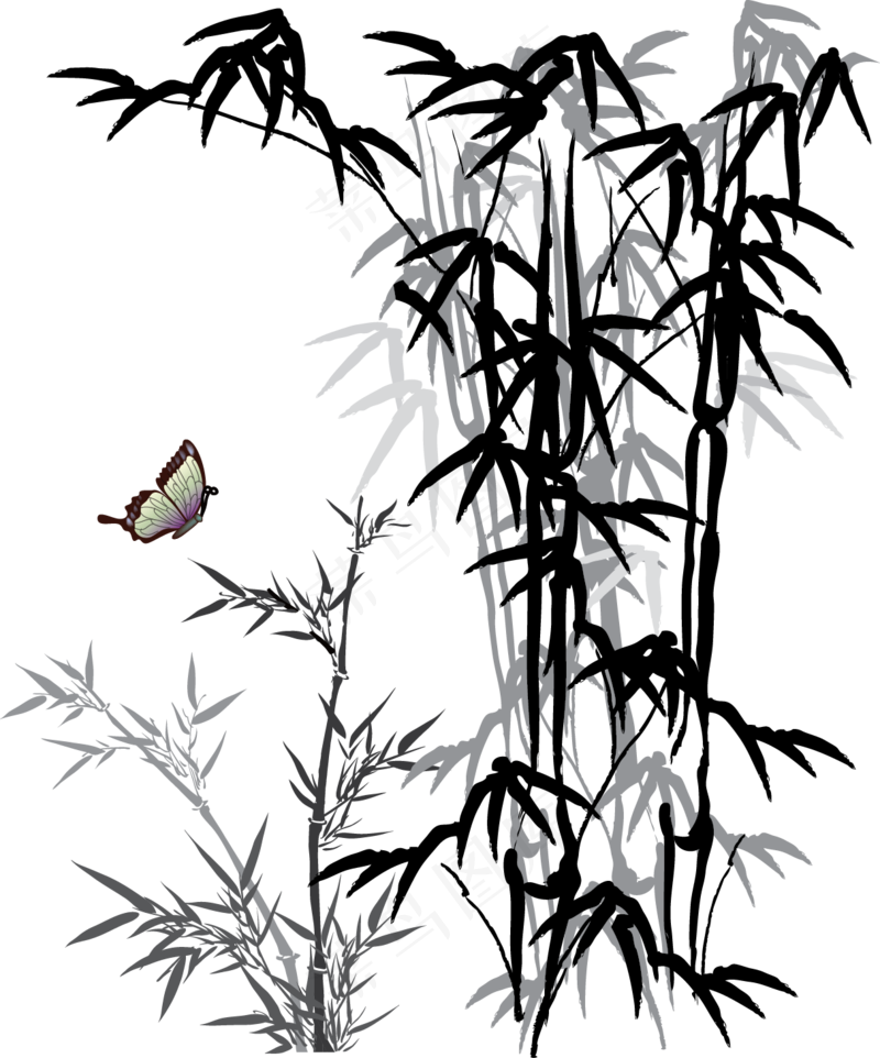中国风水墨竹子图片古风竹叶竹林水彩手绘插画PNG免扣设计