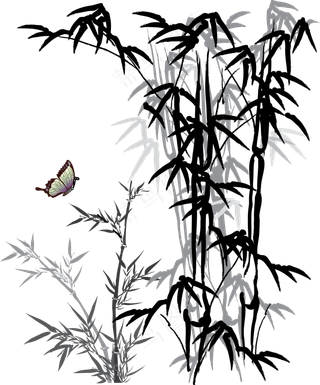 中国风水墨竹子图片古风竹叶竹林水彩手绘插画PNG免扣设计