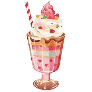 奶油冰淇淋饮料草莓味卡通插画免抠
