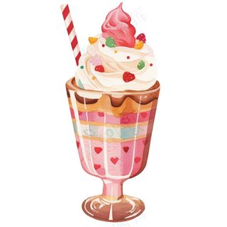 奶油冰淇淋饮料草莓味卡通插画免抠