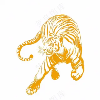 老虎金色线条动物卡通插画免抠