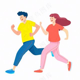 运动跑步的男女人物卡通插画免抠