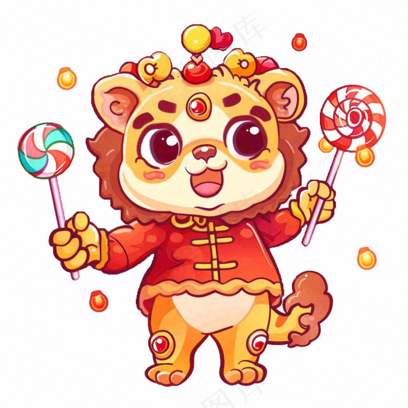 新年吉祥物卡通动物喜庆插画免抠(1024x1024)