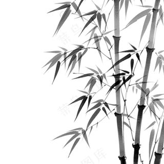 竹林竹叶水墨画古风黑白插画免抠