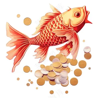 金鱼吐金币新年财富喜庆招财进宝卡通插画免抠