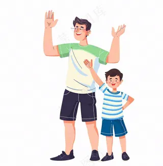 一对父子爸爸儿子父亲节人物卡通插画免抠