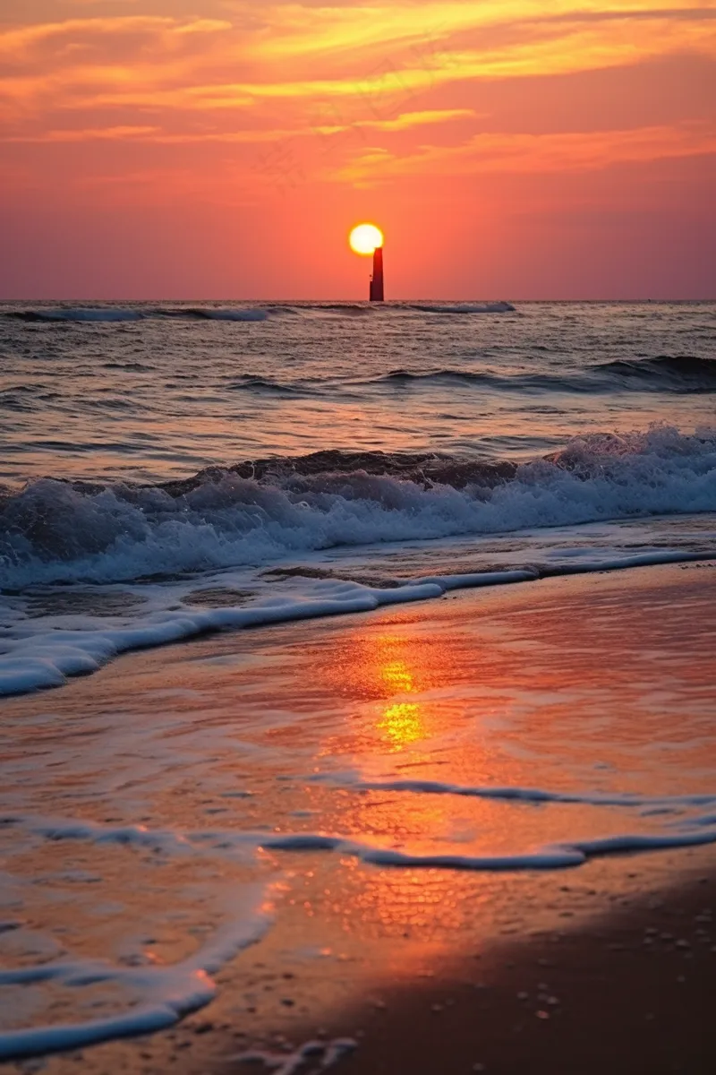 夕阳落日下海洋海面沙滩余晖倒影美景摄影图(2688x4032)