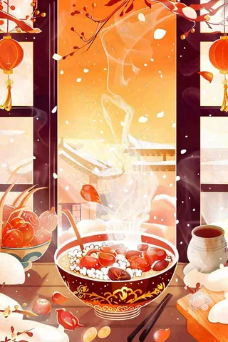 腊八粥冬季新年腊八节卡通插画背景