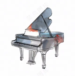 钢琴乐器音乐水彩画插画免抠