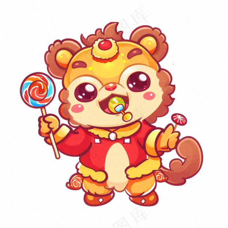 新年吉祥物卡通动物喜庆插画免抠(1024x1024)