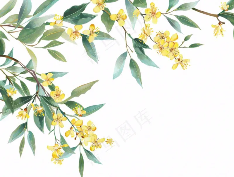 金秋桂花黄花树枝卡通插画免抠(1264x960)