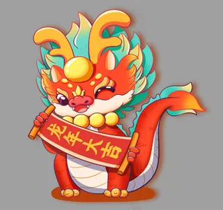 2024新年龙年拟人卷轴卡通手绘吉祥如意生肖免扣素材