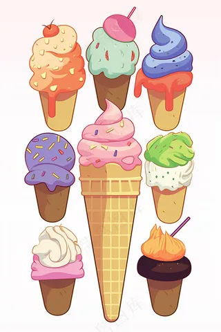 夏日冰淇淋蛋筒卡通插画背景
