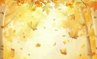 秋天红了的枫叶枫树落叶飘零立秋秋分黄色卡通插画背景