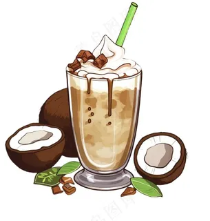 椰汁椰奶夏日清凉饮品卡通手绘插画免抠