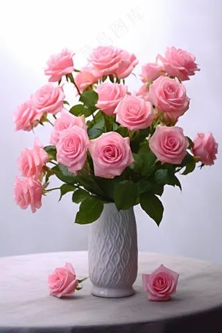 粉玫瑰花花瓶家居摄影图