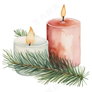 节日装饰蜡烛圣诞水彩手绘插画免抠