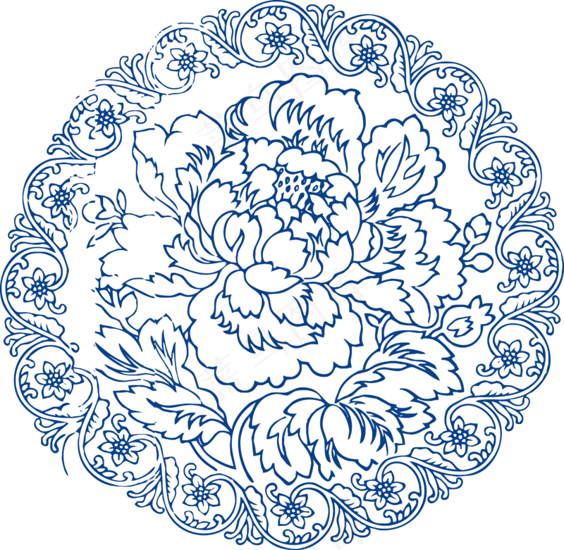 古代青花瓷图案花纹中国风图案祥云纹理传统图腾PNG免扣素材