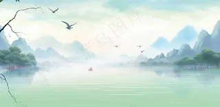 山水水墨画中国风插画背景