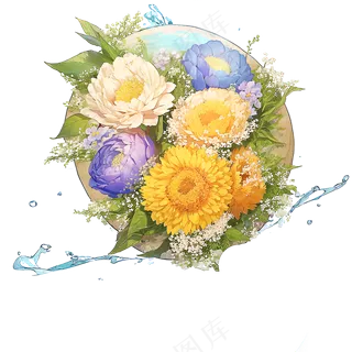 黄色 绿色 手绘 花丛 免抠 素材 5