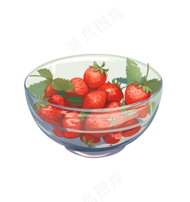 草莓碗卡通插画免抠(1024x1088)