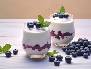 蓝莓奶昔下午茶奶茶美食甜点摄影图