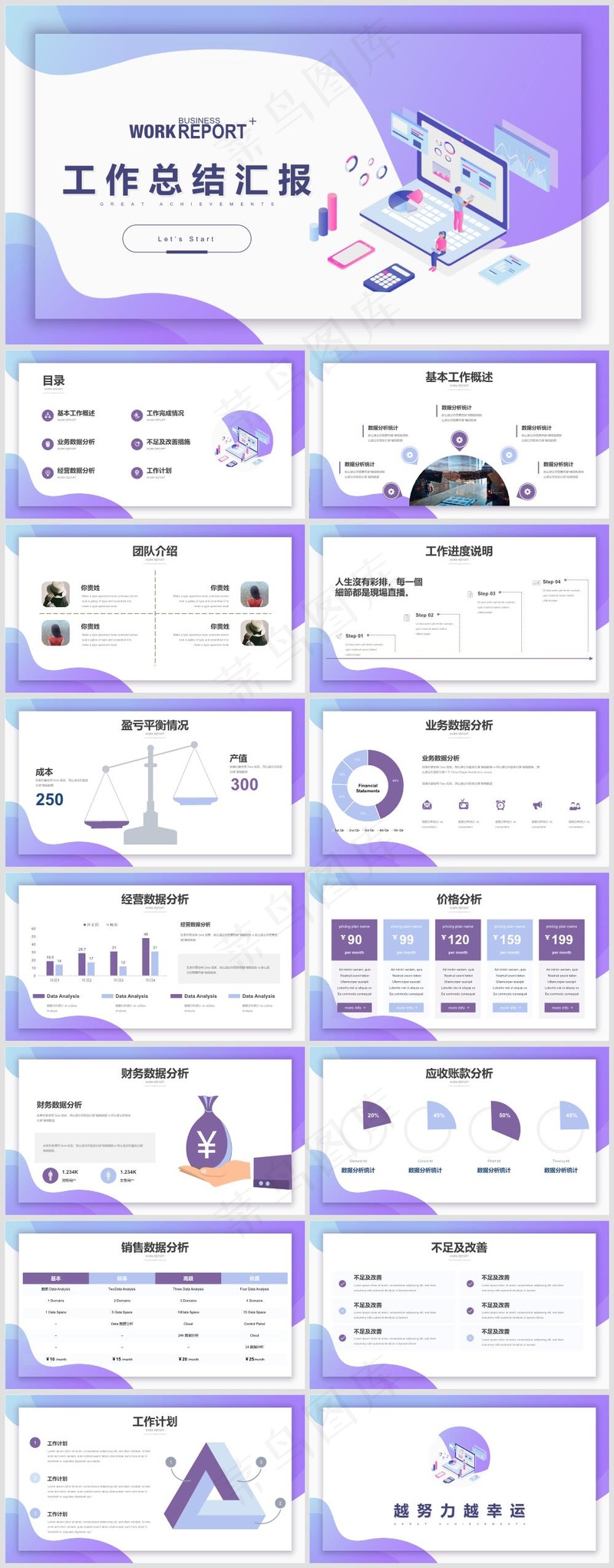 紫色简约唯美风工作总结汇报PPT