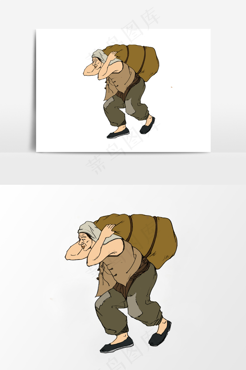 插画丨国风人物丨劳动者001丨PPT插图psd模版下载