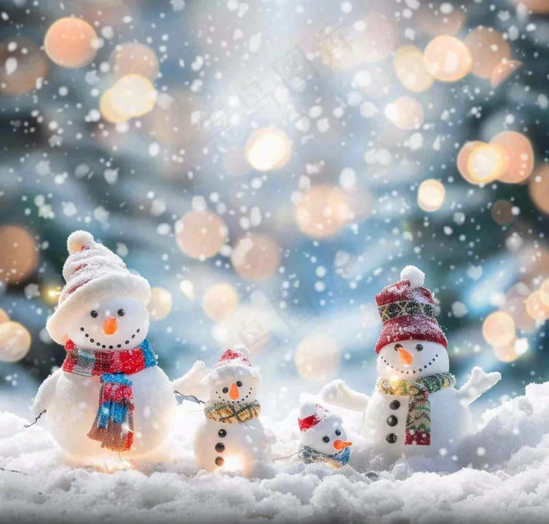冬天雪地堆雪人唯美光圈温馨雪花飘零立冬冬至小雪大雪圣诞摄影图(1072x1024)