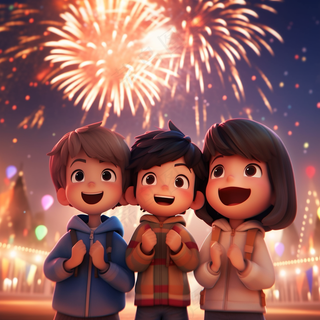 新年庆祝烟花爆竹儿童卡通插画3d建模背景