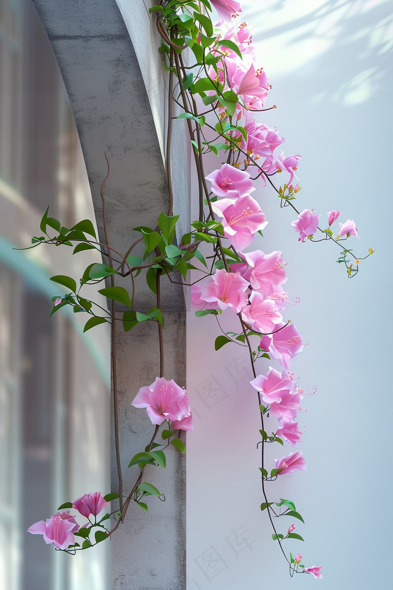 爬墙花藤粉色花朵藤蔓摄影图(2688x4032)