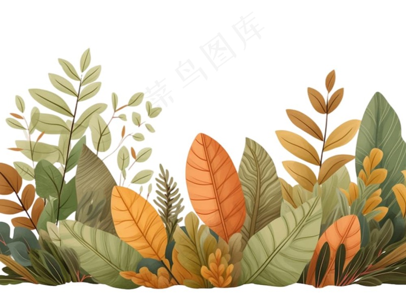 树叶落叶卡通秋天植物草丛立秋节日插画植物叶子手绘插画免抠