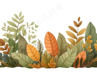 树叶落叶卡通秋天植物草丛立秋节日插画植物叶子手绘插画免抠
