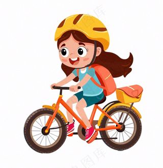 骑自行车的女孩青少年运动卡通人物插画免抠