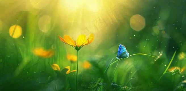 春暖花开阳光下花朵上的蝴蝶立春春分惊蛰摄影图