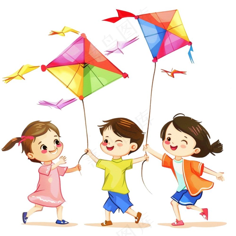 放风筝的孩子欢乐童年卡通插画免抠