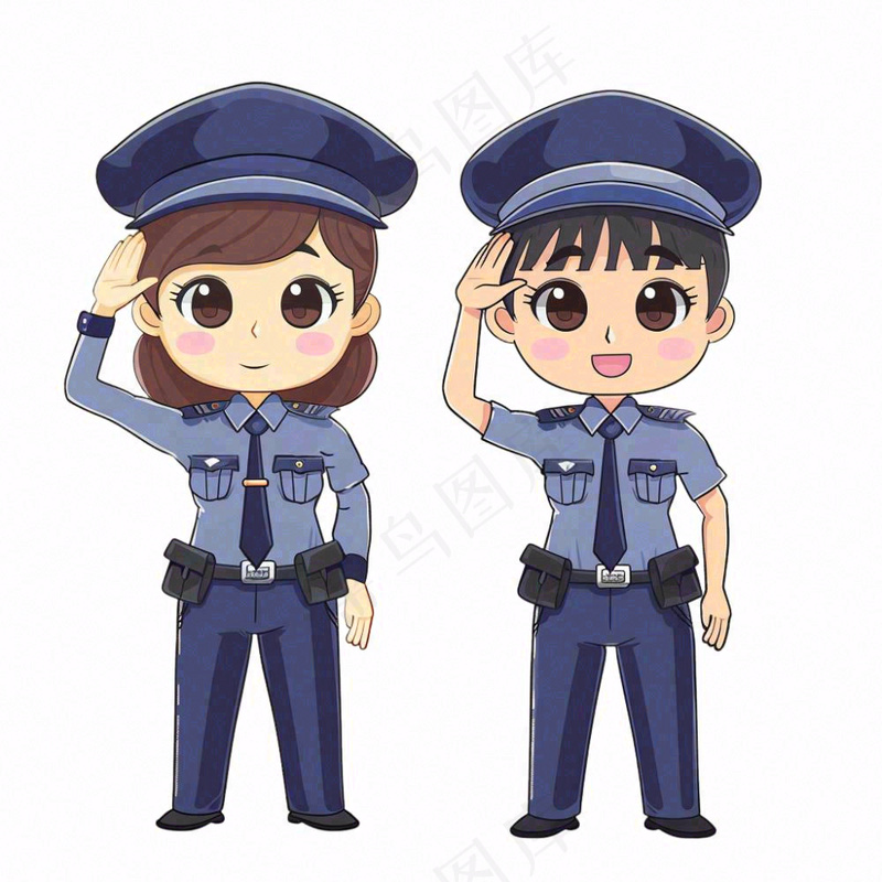 警察辅警公职劳动人物卡通插画免抠(1024x1024)