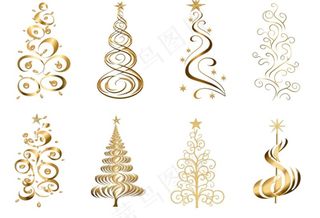 金色圣诞树装饰插画免抠