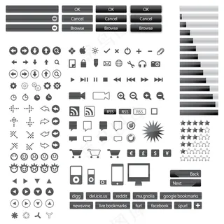 灰色按钮和图标装饰元素矢量免扣AI素材