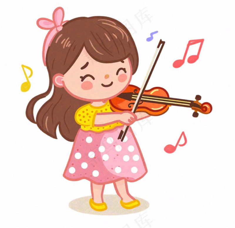 拉小提琴的女孩粉色裙子乐器音乐人物卡通插画免抠(1056x1024)