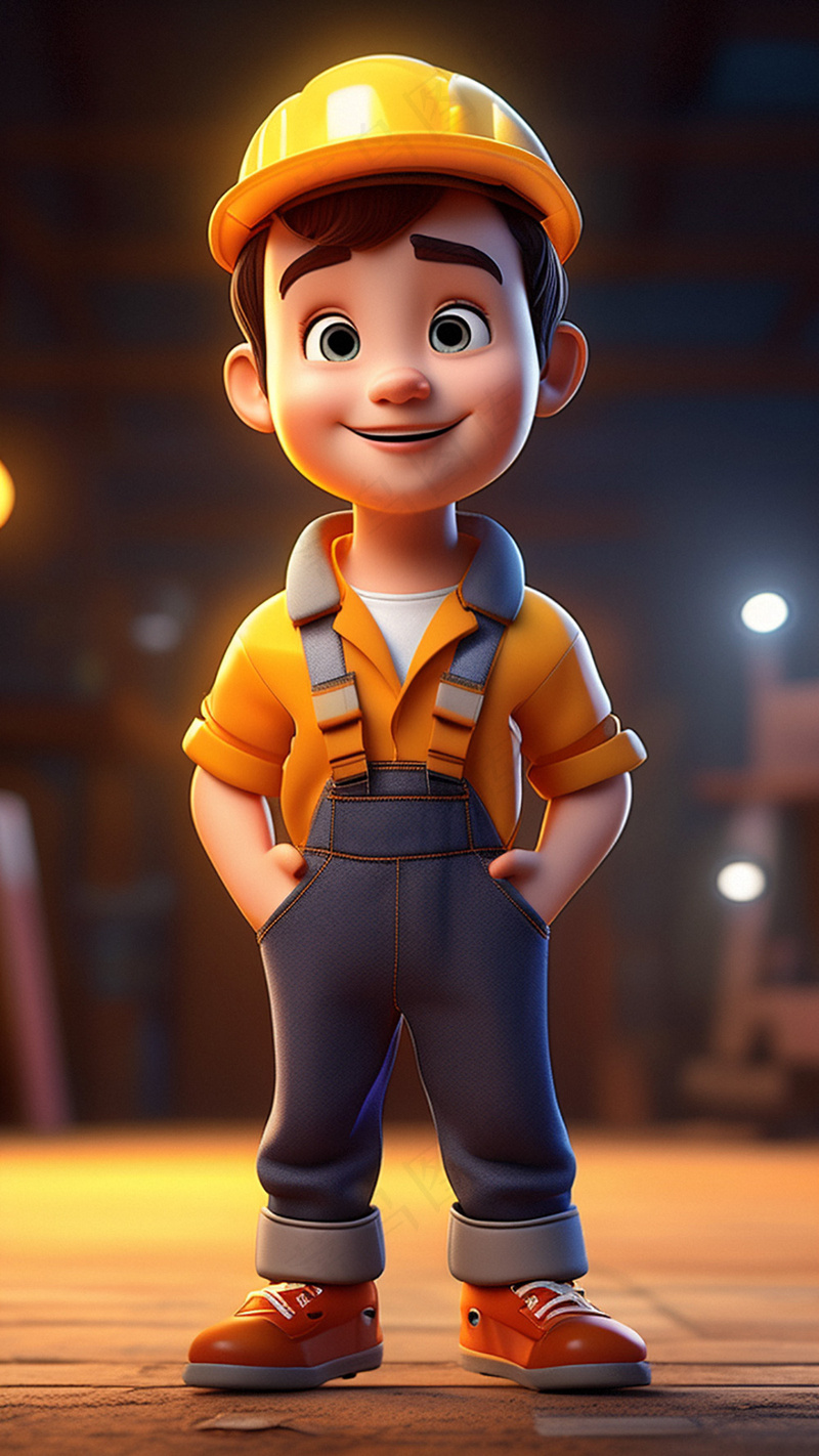 3D卡通人物工人男士1
