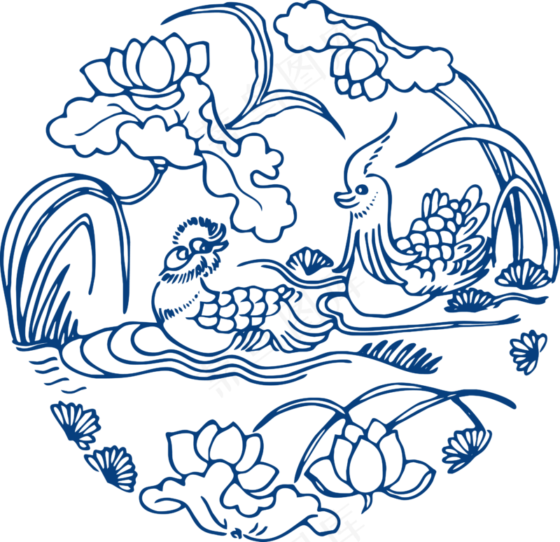 古代青花瓷图案花纹中国风图案祥云纹理传统图腾矢量PNG免扣素材